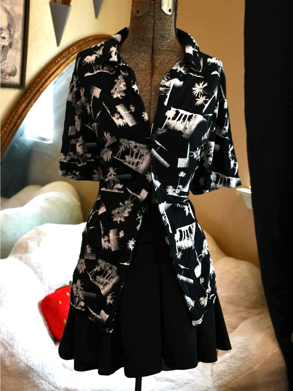 Original Use Black and White Graphic Button-Up Shirt